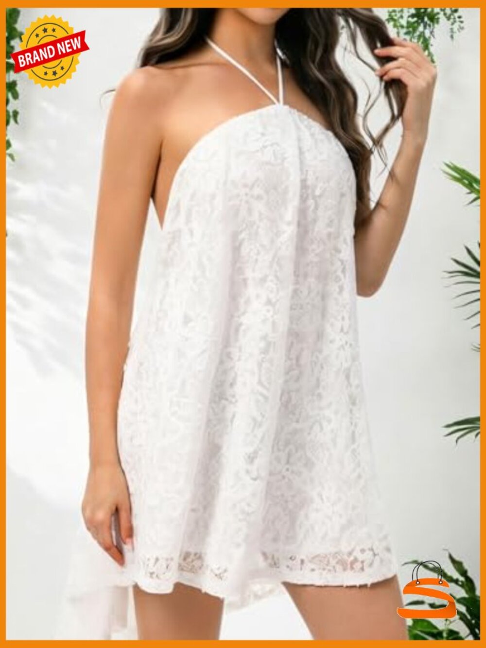 Off Shoulder Backless Lace Mini Dress A-Line Sundress - Picture 3 of 6